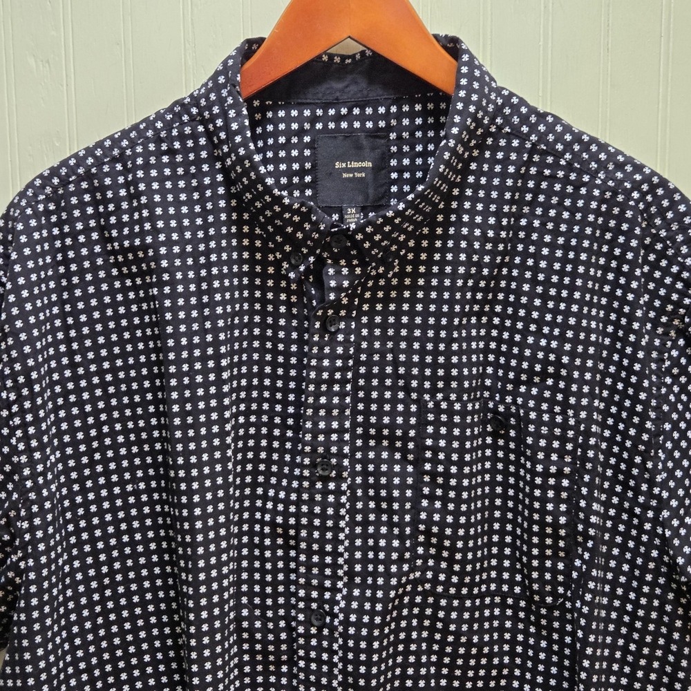 Six Lincoln Shirt Mens Big 3XL Black Geometric Short Sleeve Button Up Casual
